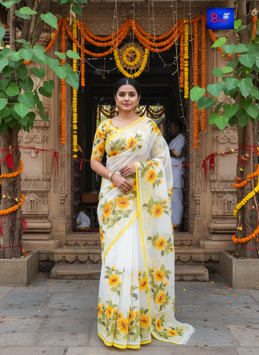 BloomGloom - Hand Painted Resham Cotton Sarees