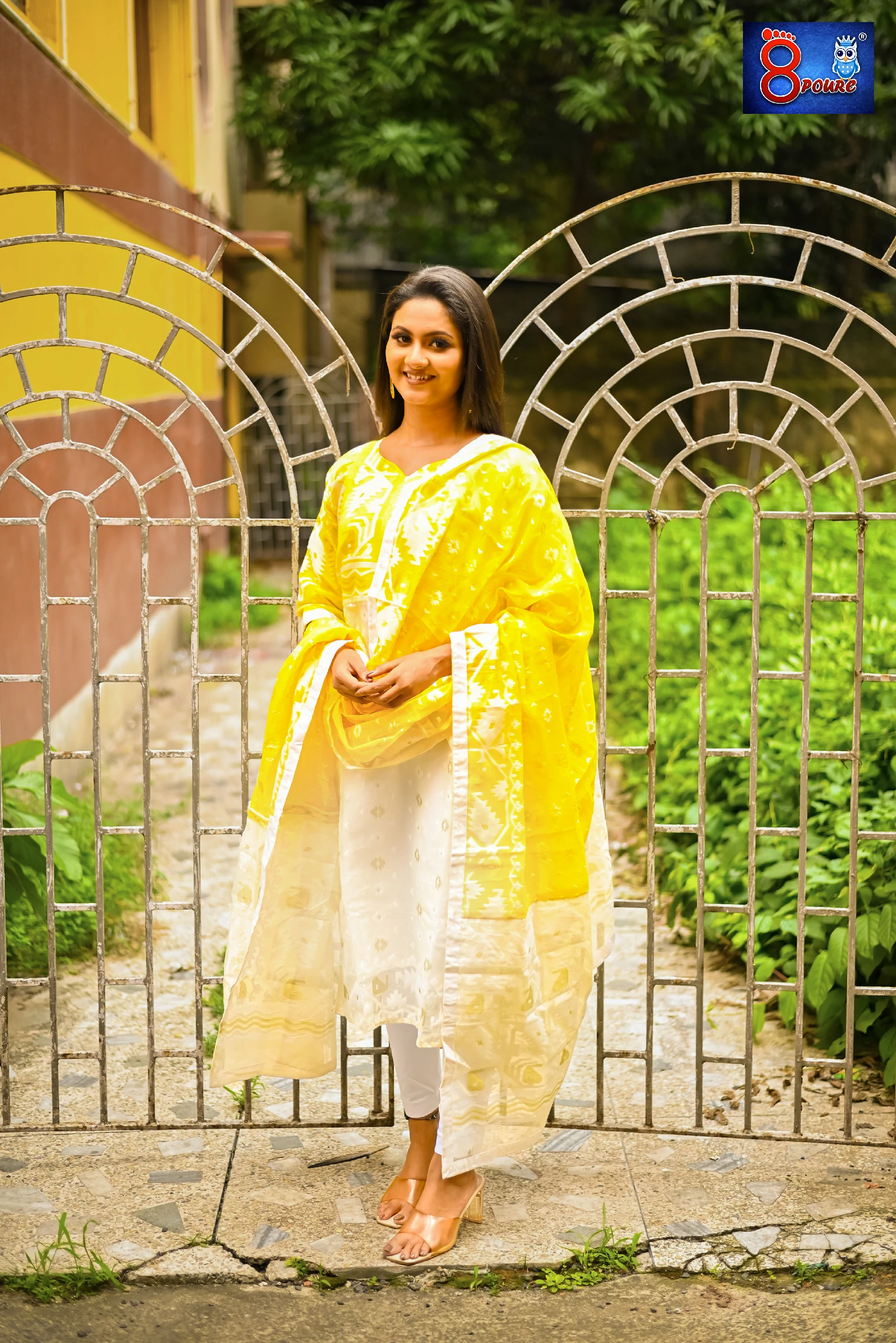 White & Yellow Jamdani Kurti Dupatta | JKD 68