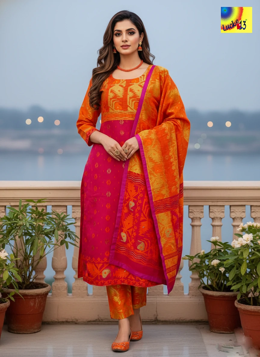 Jamdani Kurti , Pant with Dupatta	