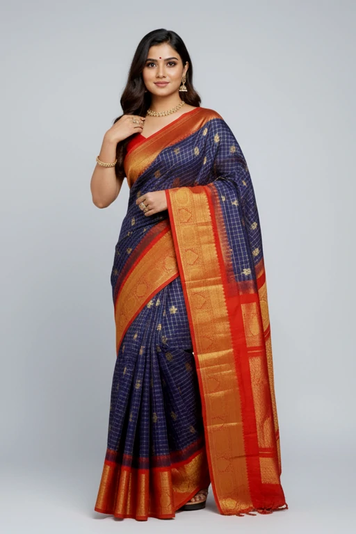 Blue red silk Gadwal saree--Silk Mark | SLG 01