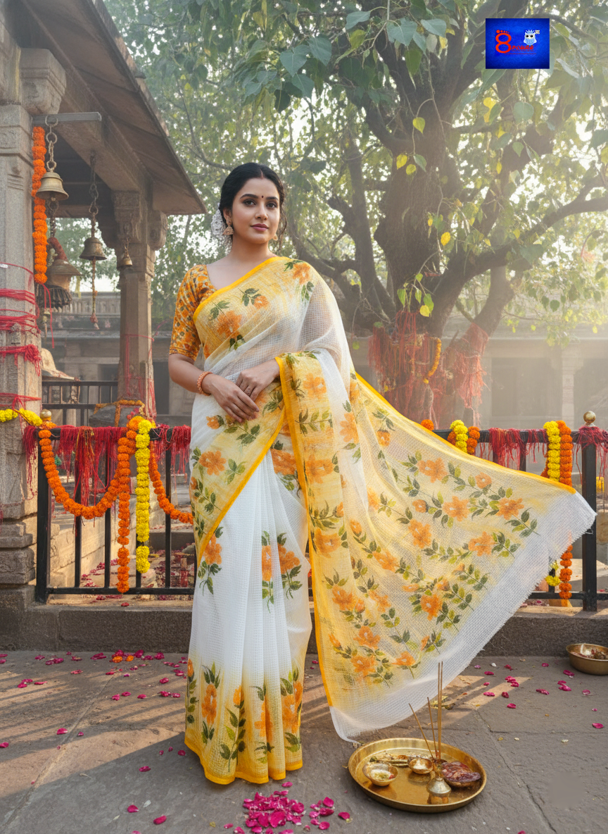 BloomGloom - Hand Painted Resham Cotton Sarees