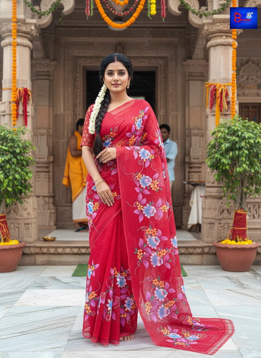 BloomGloom - Hand Painted Resham Cotton Sarees