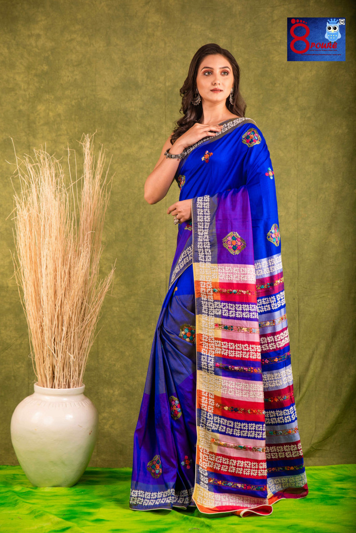 Hand Embroidered Pure Katan Silk Saree  | PEC 34