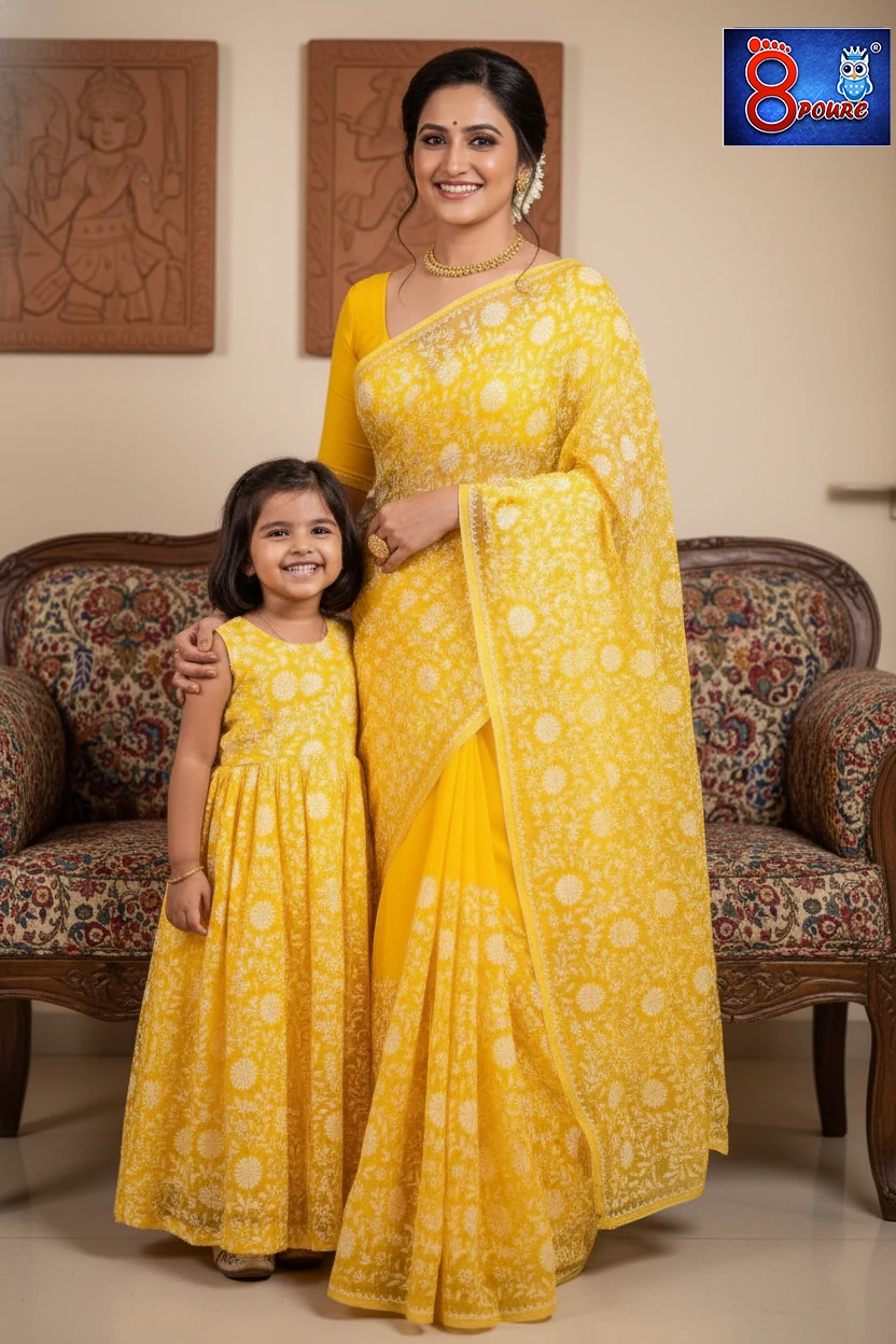 Baby Resham Chikankari Gown  | CCP 24 | Yellow 