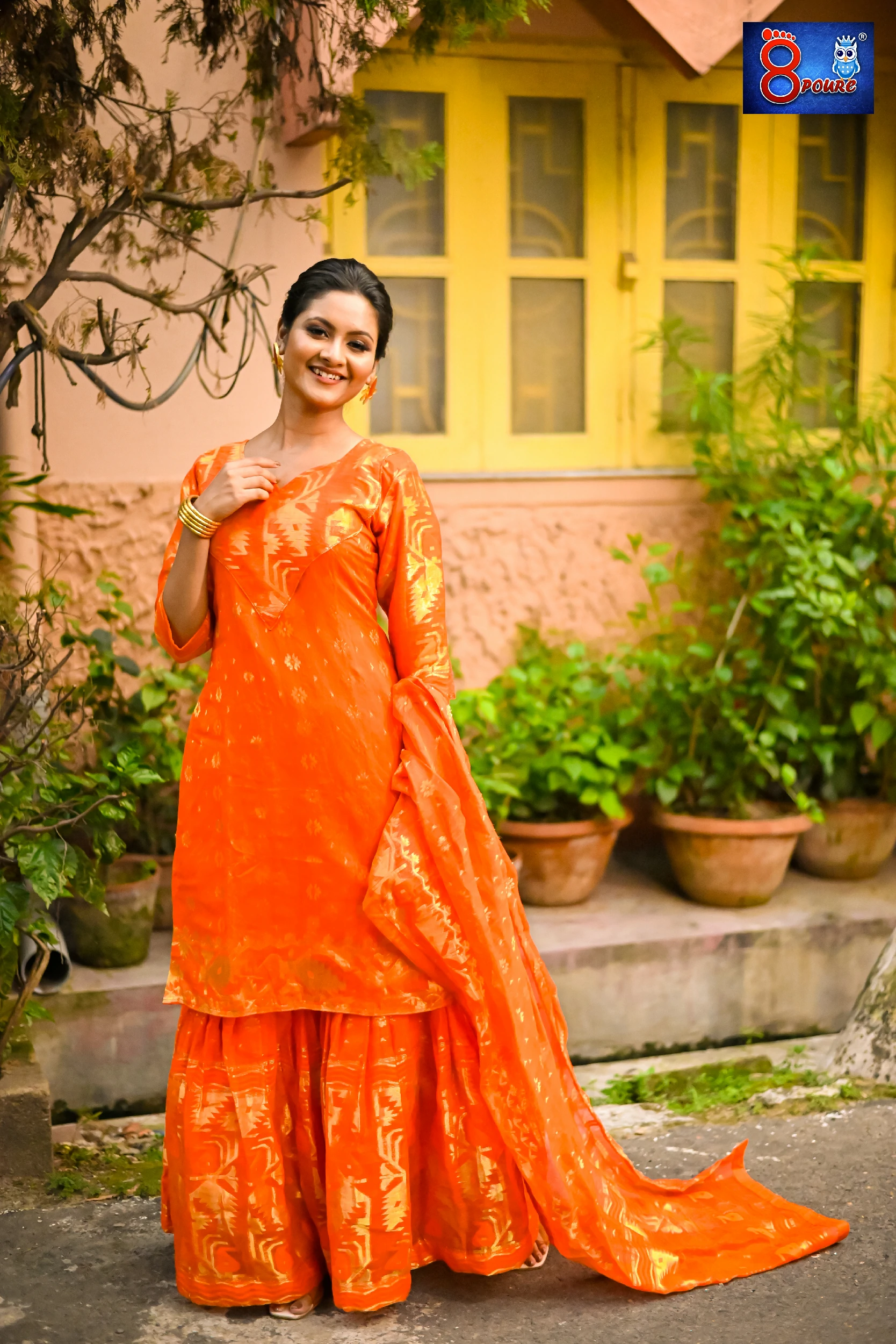 Orange Jamdani Sharara 3Pcs Set | SWT 23