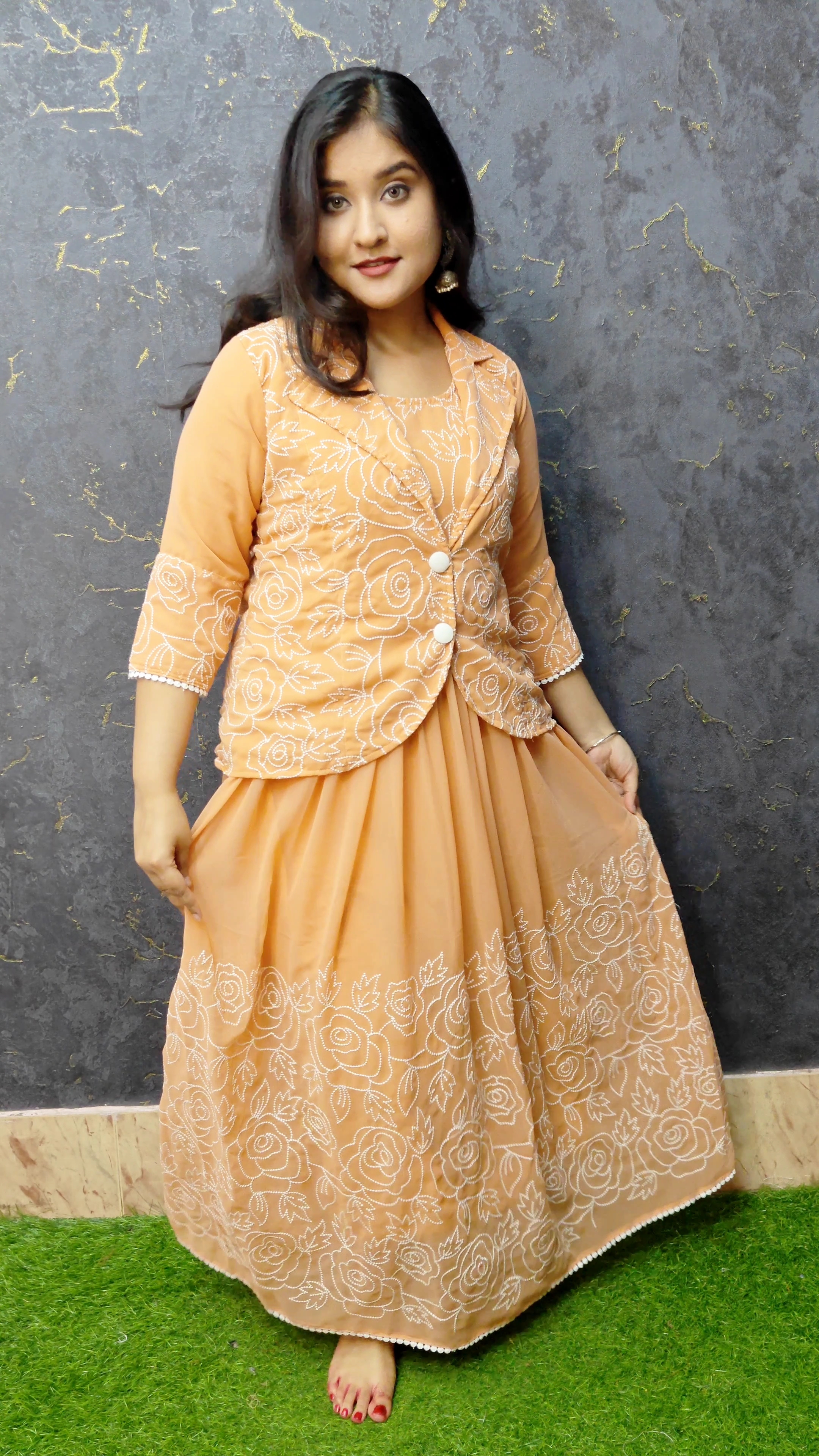 Georgette Designer Gown | Peach| GDG 04