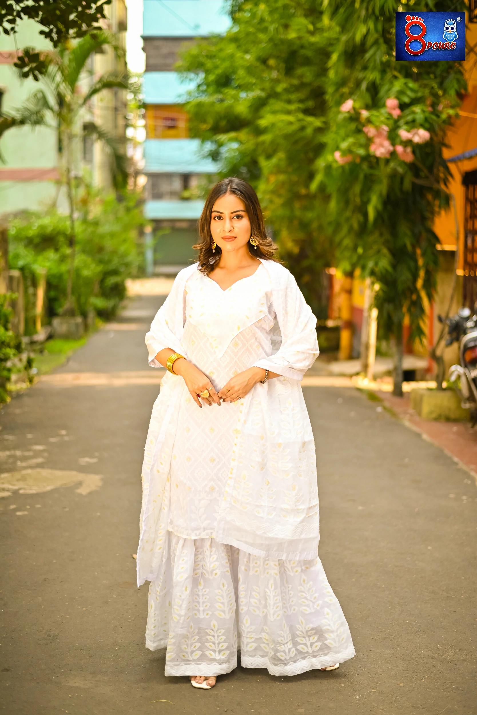 White Jamdani Sharara 3Pcs Set | SWT 25
