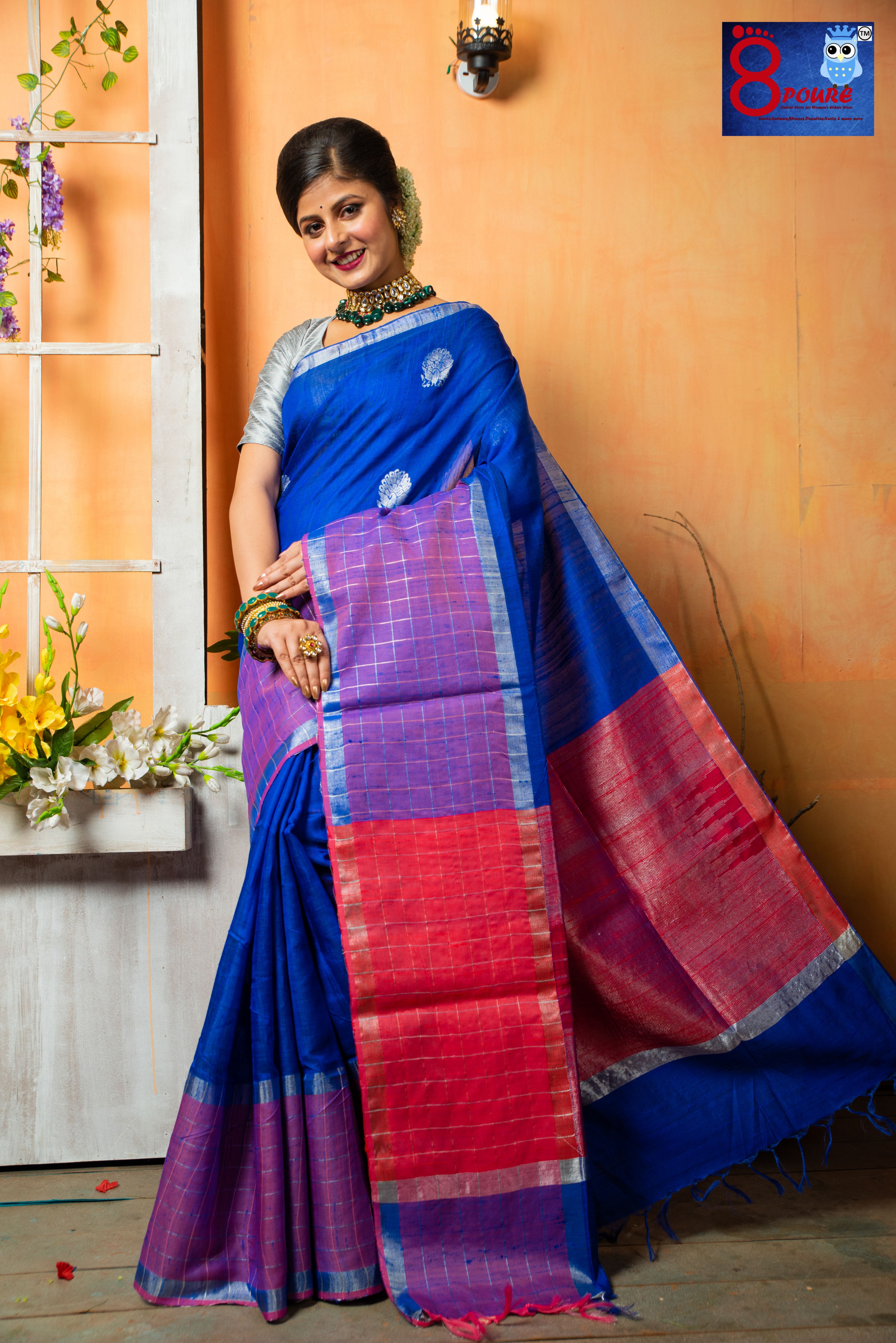 Raw Silk Kanchipuram (SILK MARK )Saree | Blue | RSK 01