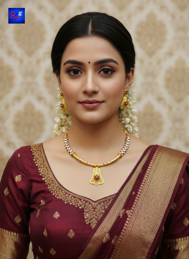 1.5 Gram Gold Polished Traditional Jewellery Set 