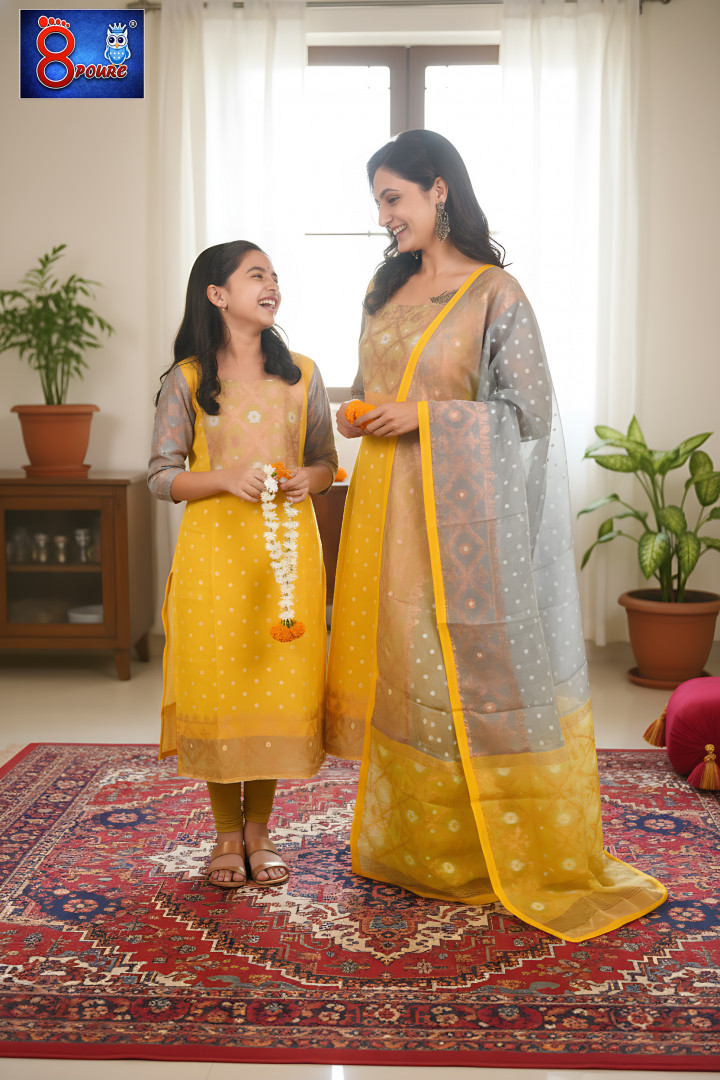 Baby Jamdani Kurti Dupatta | CPD 02 | Grey Yellow