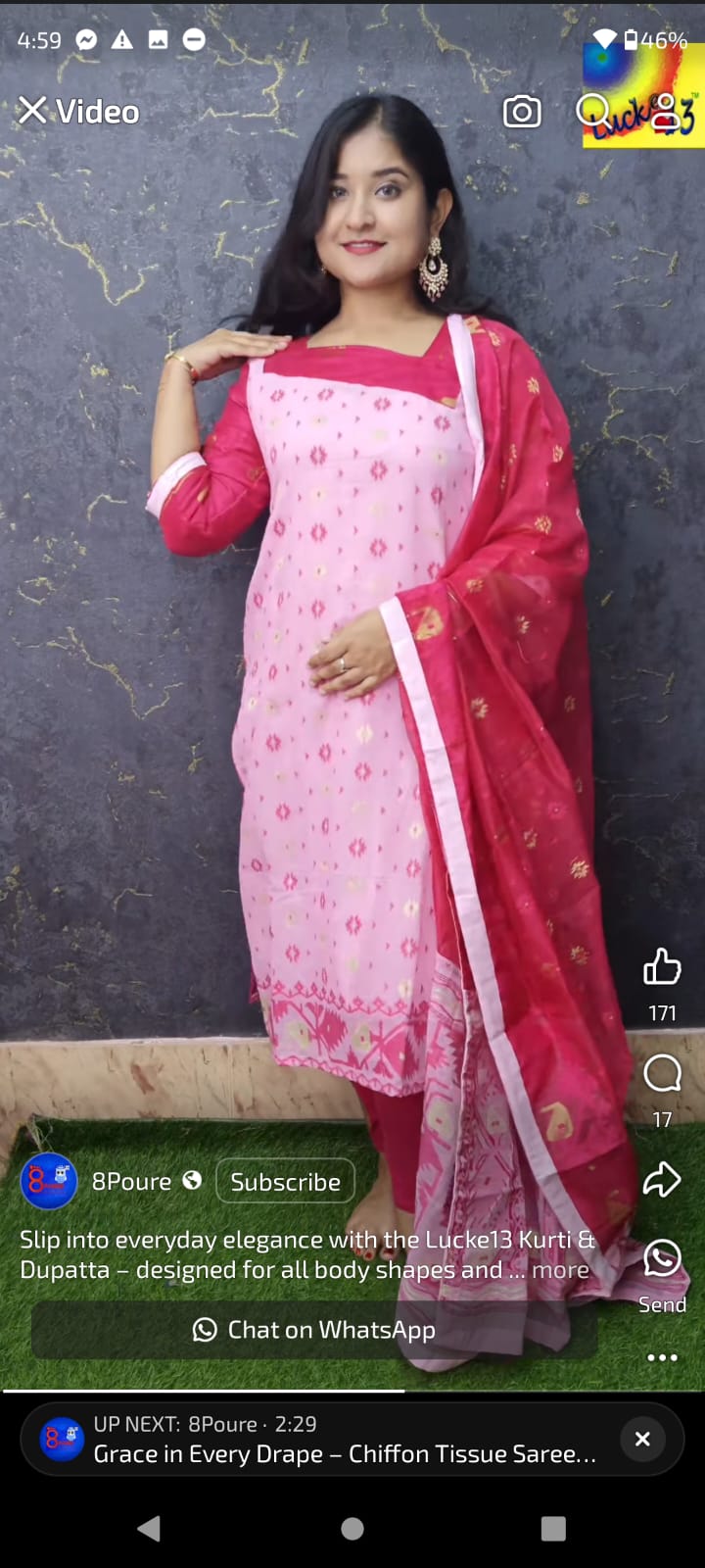 Jamdani Kurti dupatta | Baby pink &rani |JKD 42