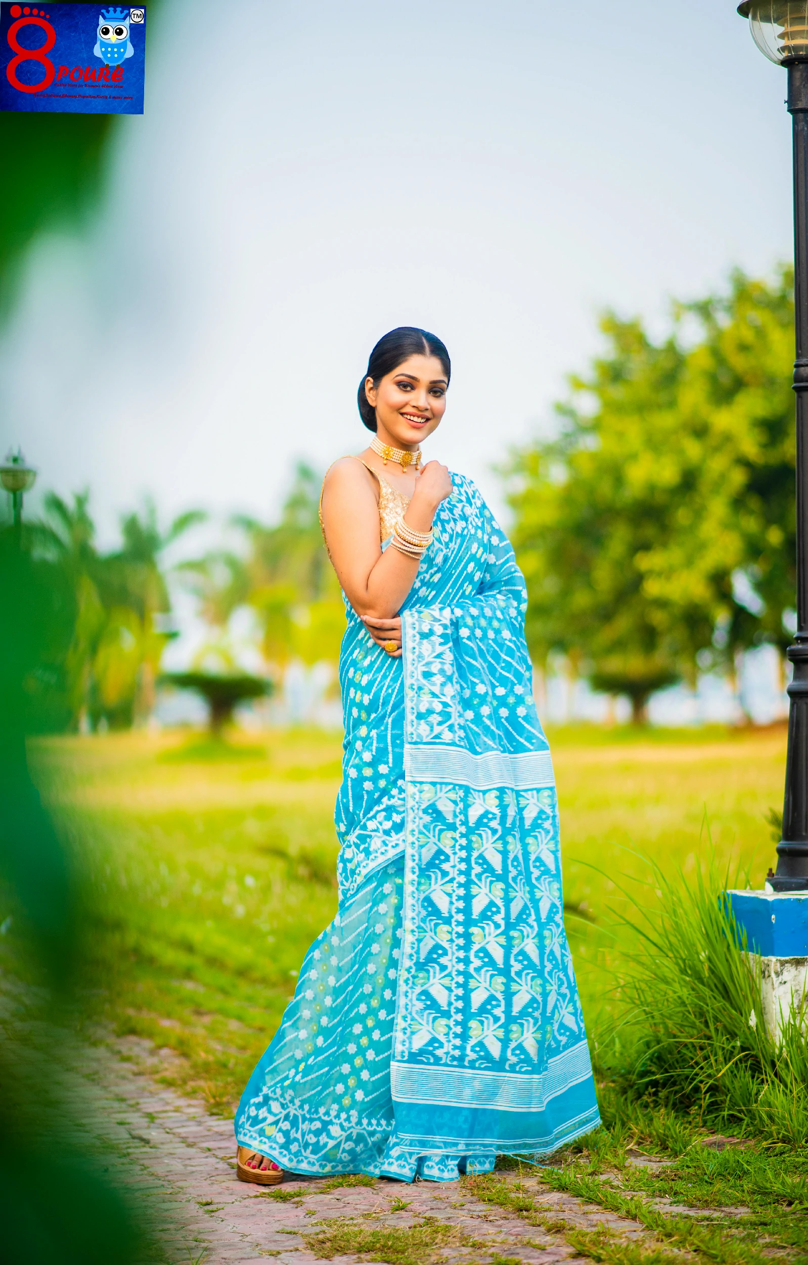 Handloom Jamdani Saree | Sky Blue | HJS 05