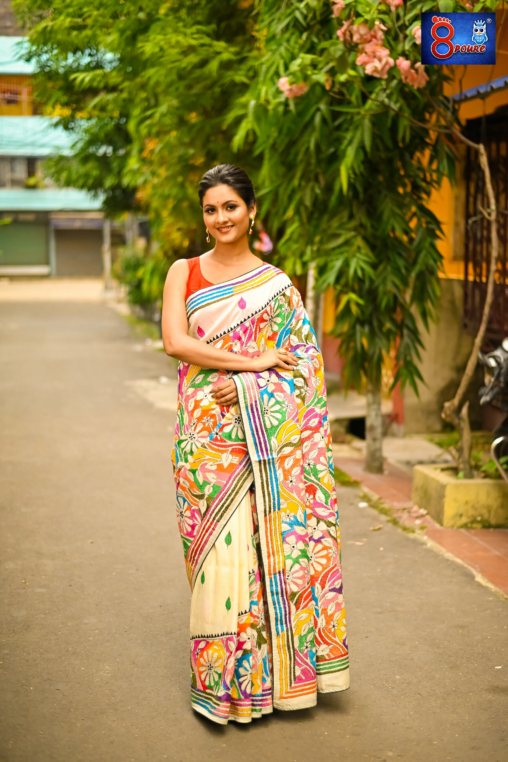 Hand Embroidered Pure Tussar Silk Kantha Stitch | Silk Mark | Off White | EPT03