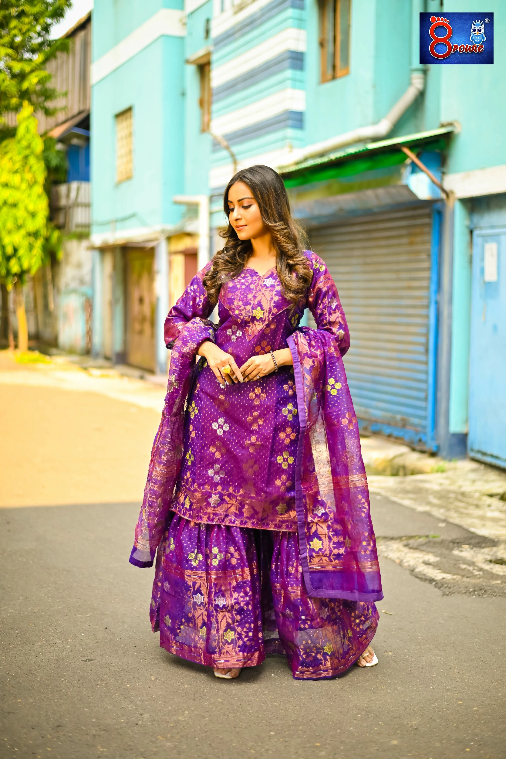 Magenta Jamdani Sharara 3Pcs Set | SWT 17