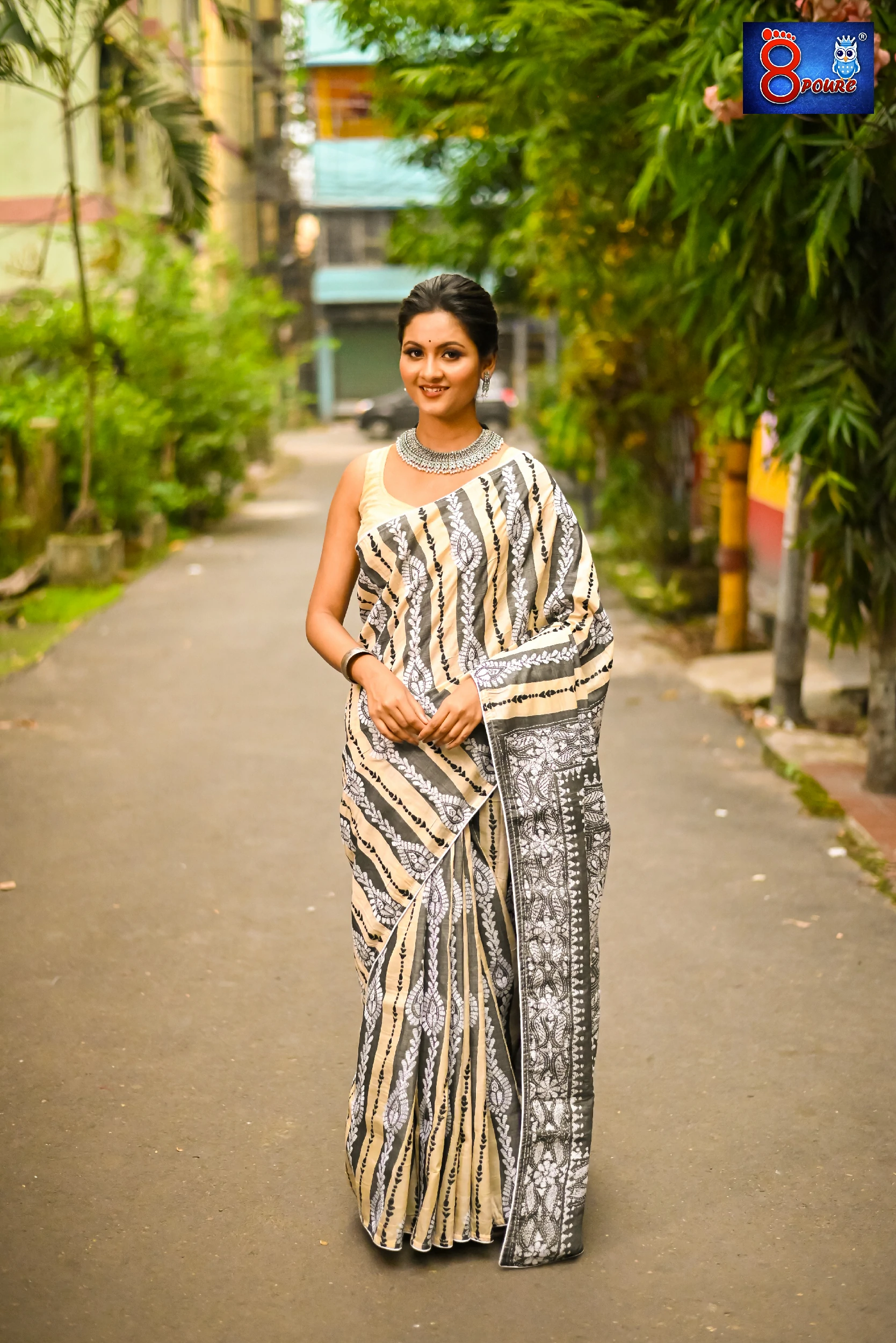 Hand Embroidered Pure Tussar Silk Kantha Stitch | Silk Mark | Off White | EPT05