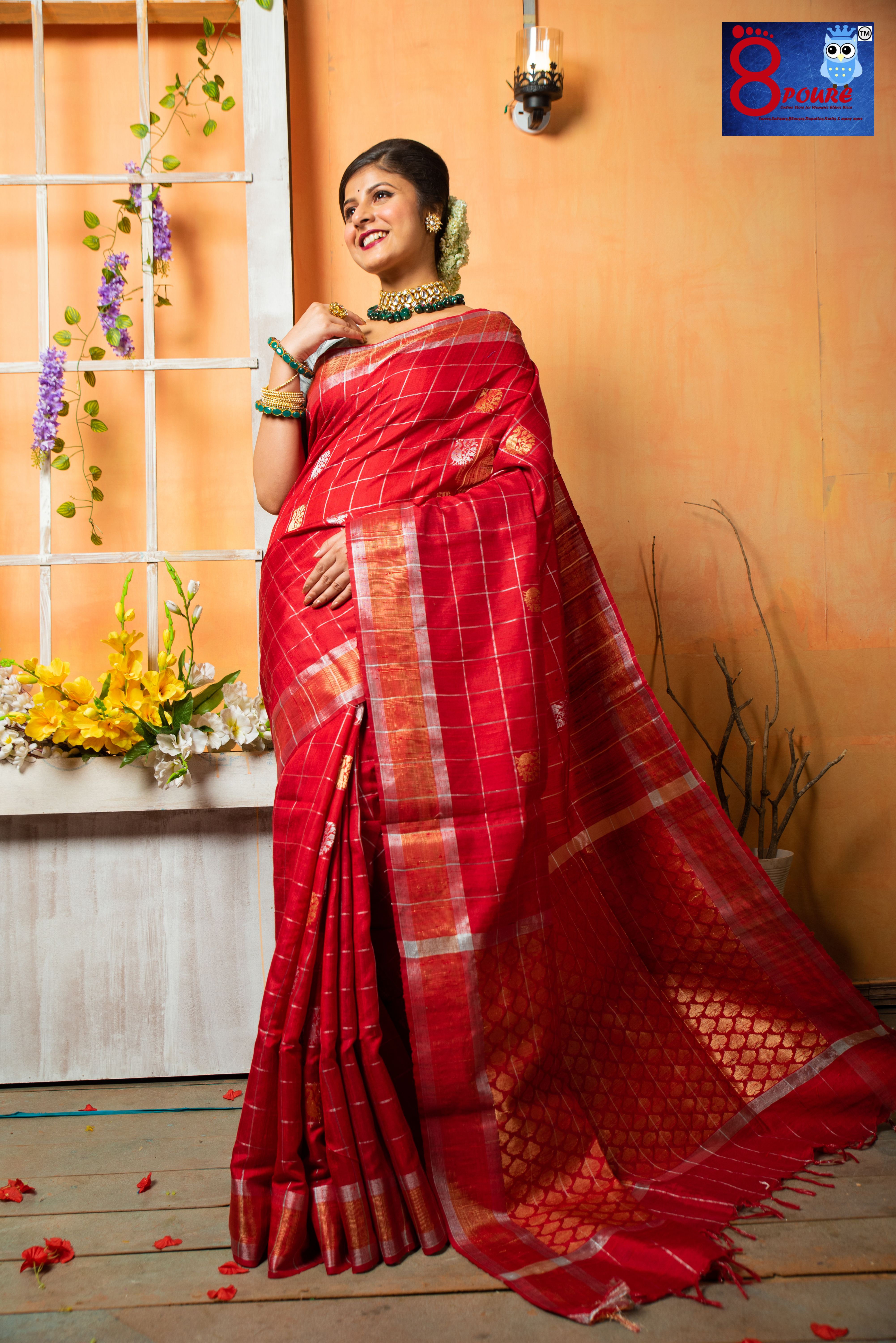 Raw silk Kanchipuram (SILK MARK) Saree | Red | RSK 02