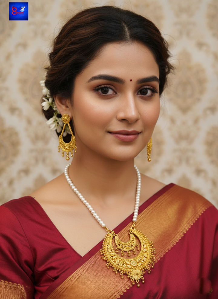 1.5 Gram Gold Polished Traditional Jewellery Set 