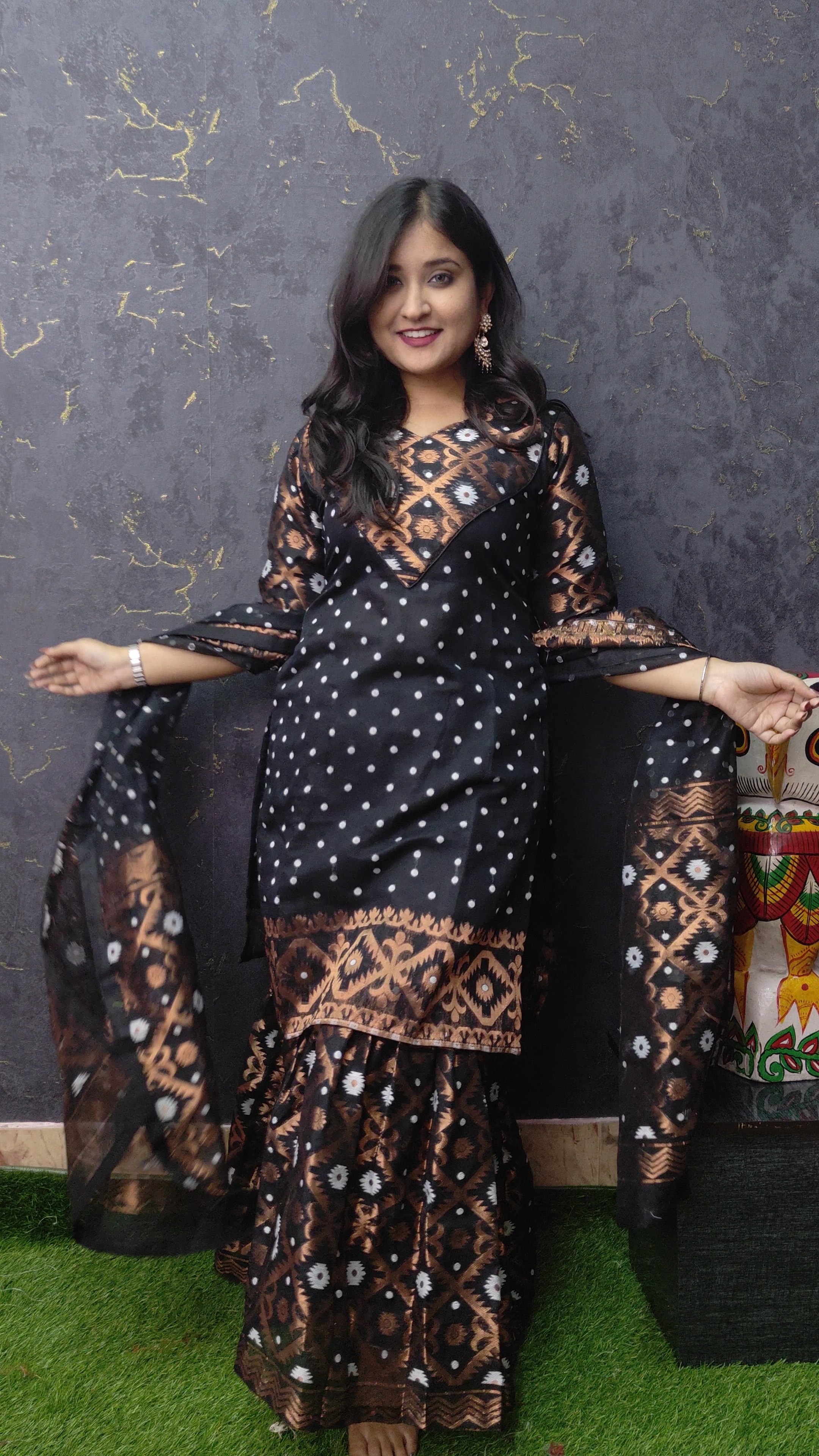 Jamdani Sharara 3Pcs Set | Black | JS 07