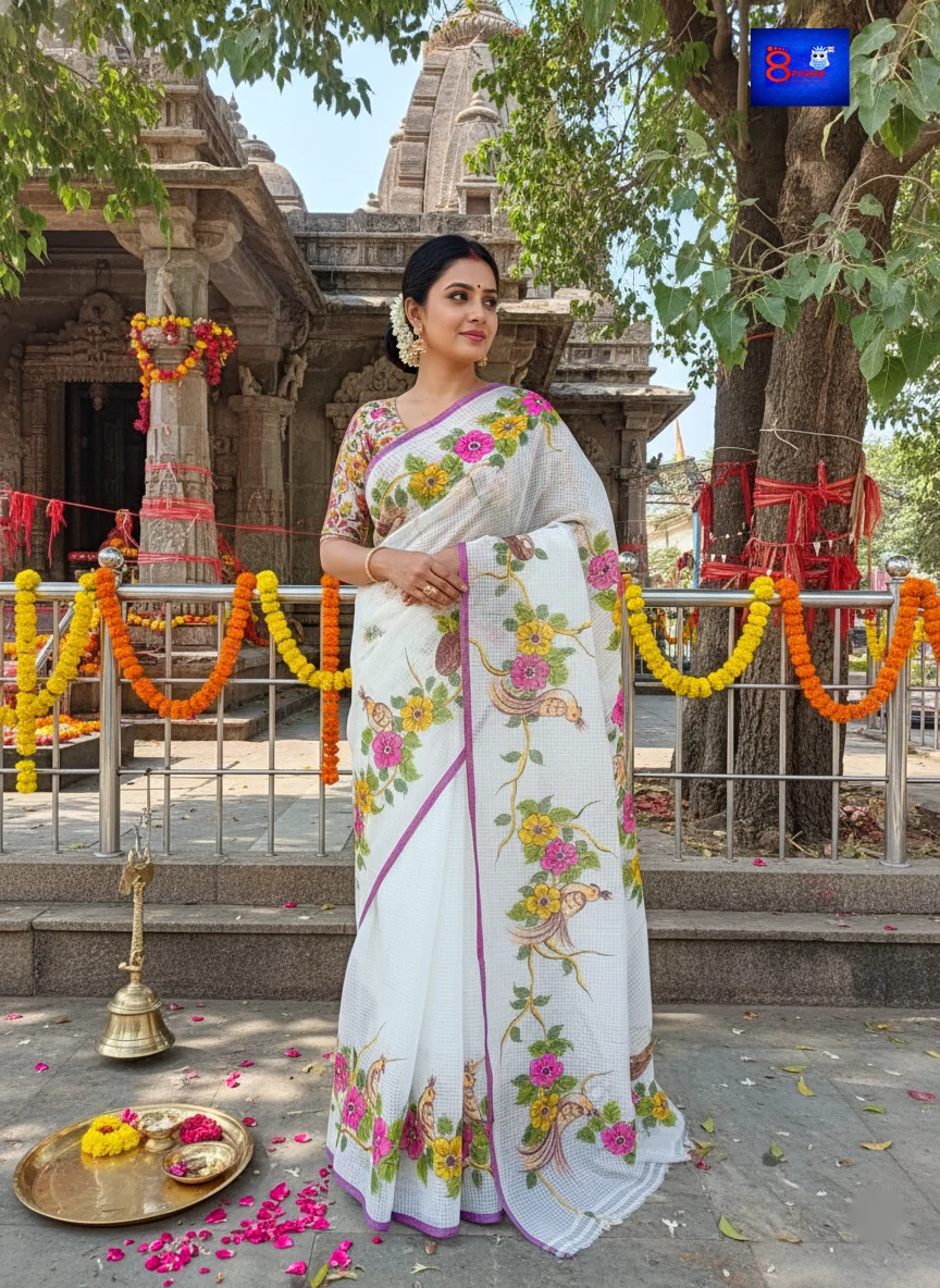 BloomGloom - Hand Painted Resham Cotton Sarees